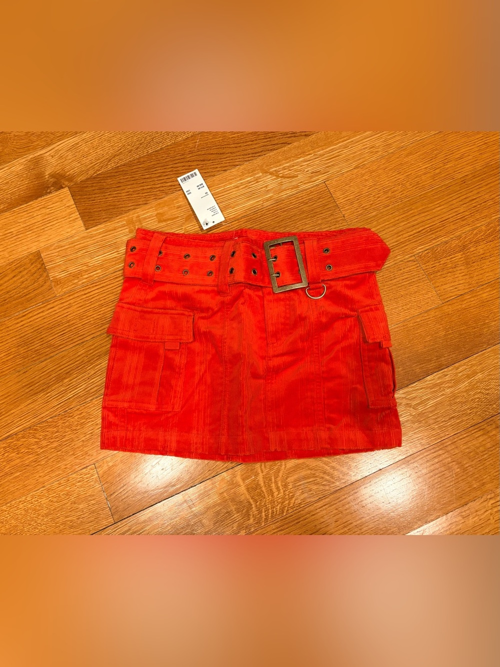 NEW UO Joan Corduroy Y2K Cargo Belted Mini Skirt Red XS - Picture 10 of 14